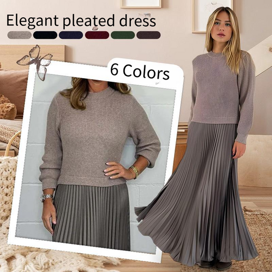🔥Black Friday Promotion 49%OFF🔥Women's solid color Long Sleeve Jumper & Pleated Bottom Dress