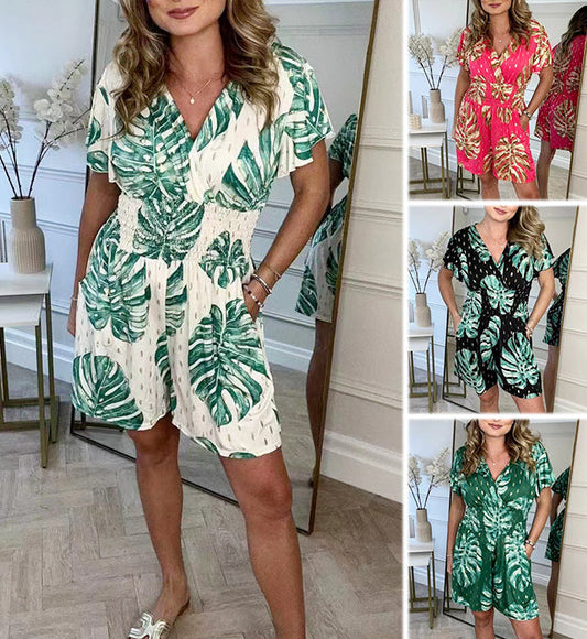 🌸NIEUWE HOT SALE🔥Dames jumpsuit met elastische taille en botanische print