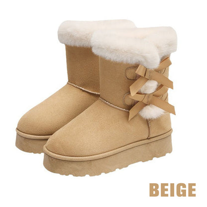 Klassieke platform snowboots voor dames met pluchen strik