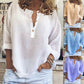 🔥Womens Casual Button V Neck Long Sleeve Shirts Oversized Solid Blouses Tops